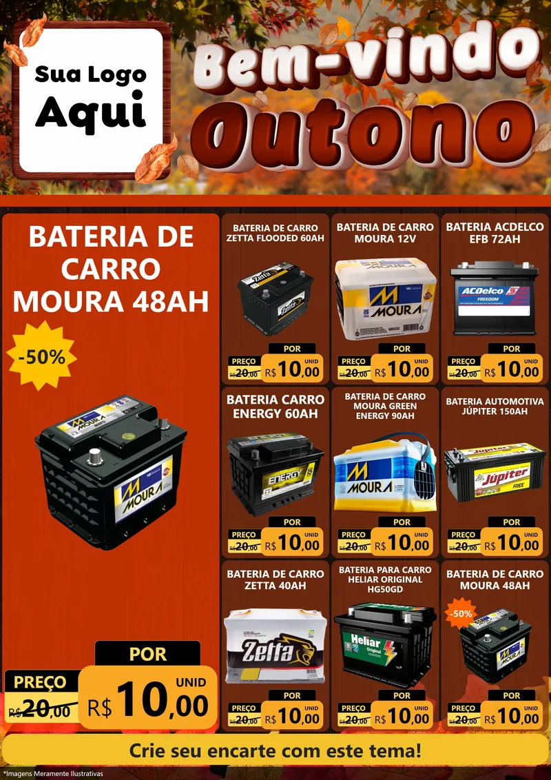 Modelo de Encarte para Encarte A4 Vertical com o tema Bem-vindo Outono para Baterias Elétricas