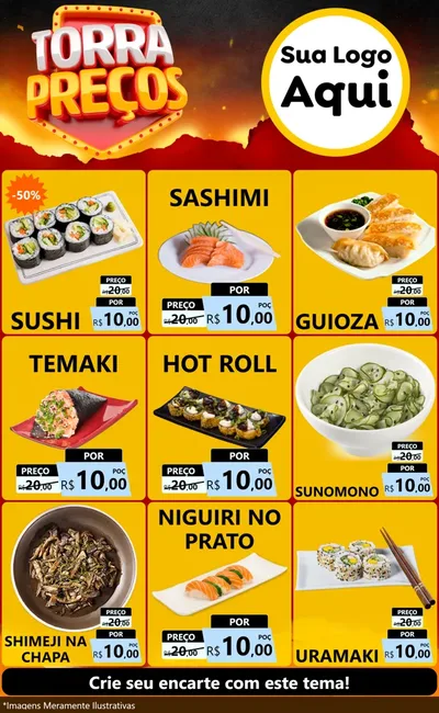 Modelo de Encarte para Encarte Grande com o tema Torra Preços para Comida japonesa