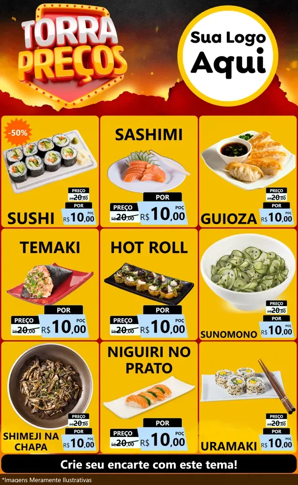 Modelo de Encarte para Encarte Grande com o tema Torra Preços para Comida japonesa