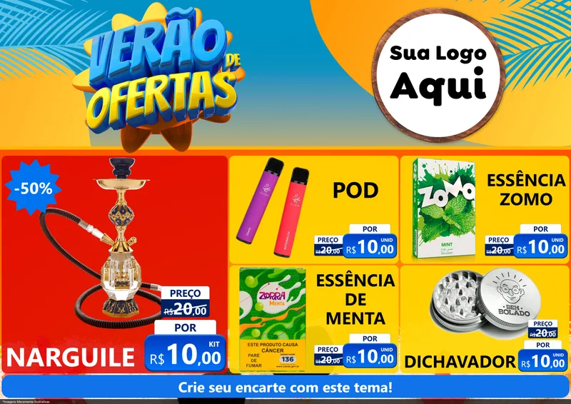 Modelo de Encarte para Encarte A4 Horizontal com o tema Verão de Ofertas para Tabacaria