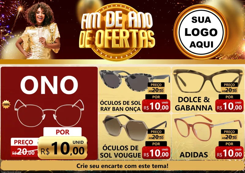 Modelo de Encarte para Encarte A4 Horizontal com o tema Fim de Ano de Ofertas para Óticas