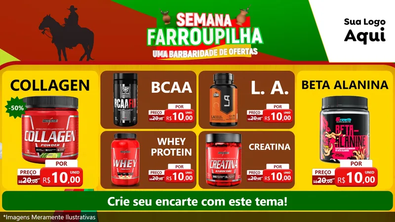 Modelo de TV para TV Horizontal com o tema Semana Farroupilha - Uma Barbaridade de Ofertas para Suplementos alimentares