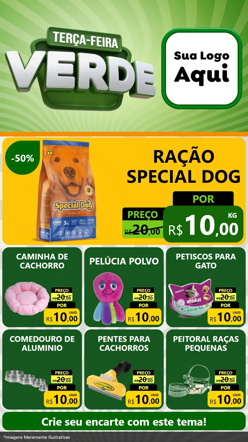 Modelo de Rede Social para Stories com o tema Terça - Feira Verde para Pet Shop
