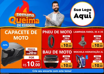 Modelo de Encarte para Encarte A4 Horizontal com o tema Semana Queima de Estoque para Moto peças