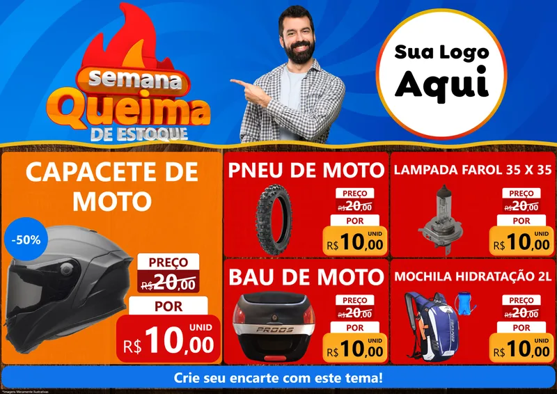 Modelo de Encarte para Encarte A4 Horizontal com o tema Semana Queima de Estoque para Moto peças