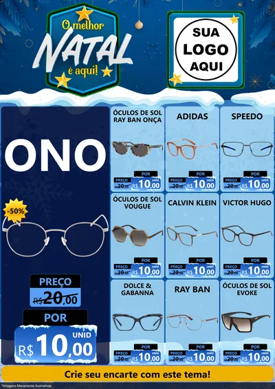 Modelo de Encarte para Encarte A4 Vertical com o tema O Melhor Natal É Aqui! para Óticas