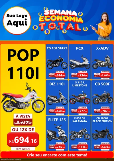 Modelo de Encarte para Encarte A4 Vertical com o tema Semana Economia Total para Concessionaria de Motos
