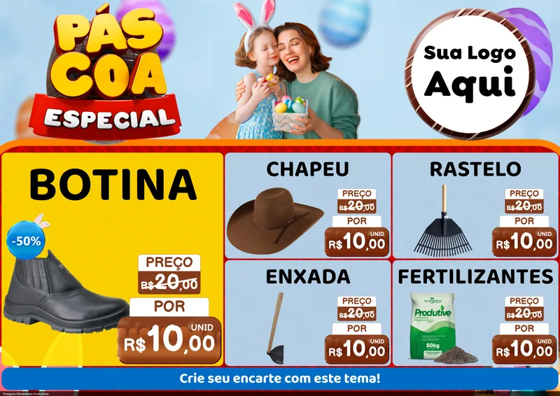 Modelo de Encarte para Encarte A4 Horizontal com o tema Páscoa Especial para Agropecuária