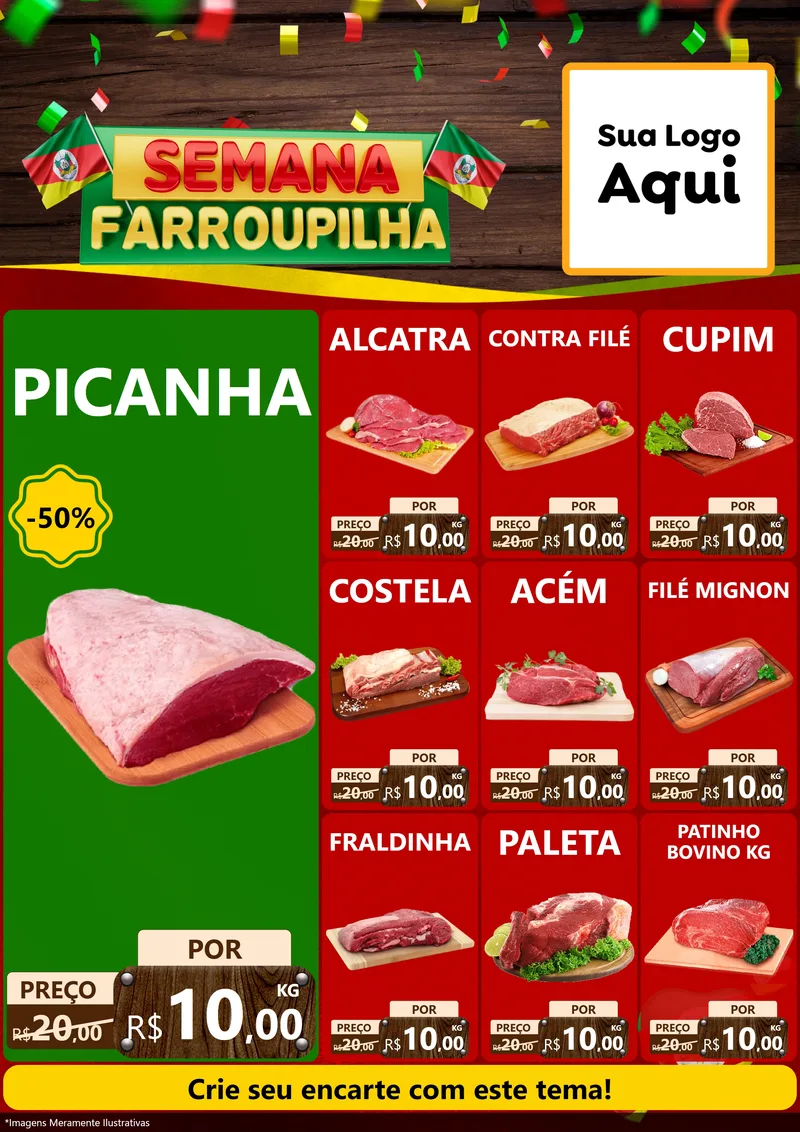 Modelo de Encarte para Encarte A4 Vertical com o tema Semana Farroupilha para Açougue