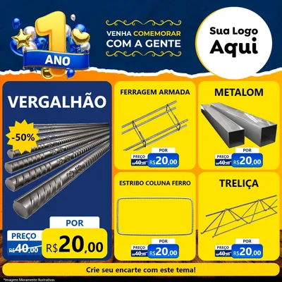 Modelo de Rede Social para Feed Facebook com o tema Um Ano de Aniversário para Ferragens
