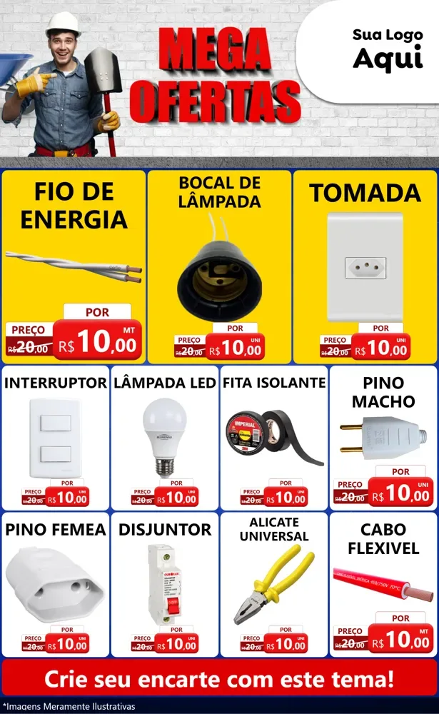 Modelo de Encarte para Encarte Grande com o tema Material de Construção para Materiais Elétricos
