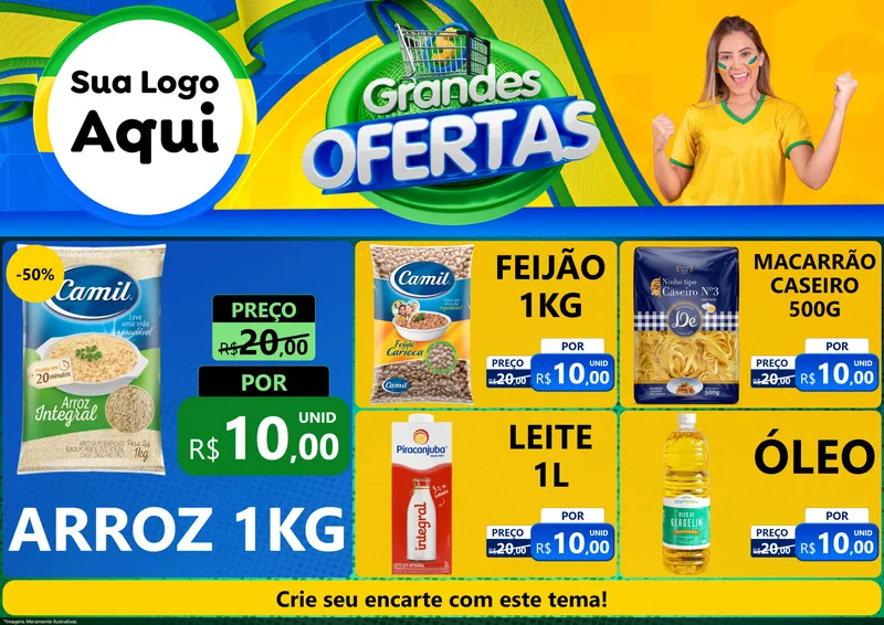 Modelo de Encarte para Encarte A4 Horizontal com o tema Grandes Ofertas para Supermercado