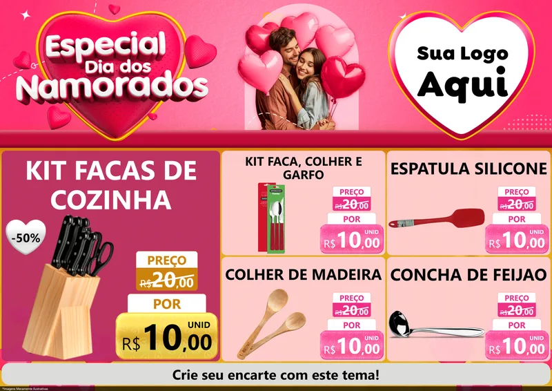 Modelo de Encarte para Encarte A4 Horizontal com o tema Especial Dia dos Namorados para Utilidades Domésticas