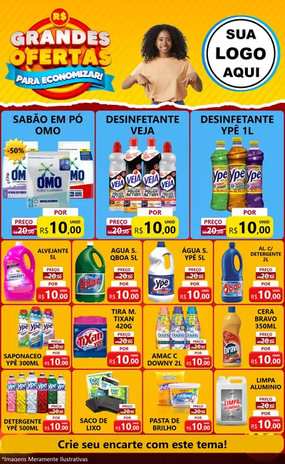Modelo de Encarte para Encarte Grande com o tema Grandes Ofertas Para Economizar! para Produtos de Limpeza