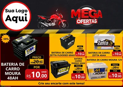Modelo de Encarte para Encarte A4 Horizontal com o tema Mega Ofertas - Motopeças para Baterias Elétricas
