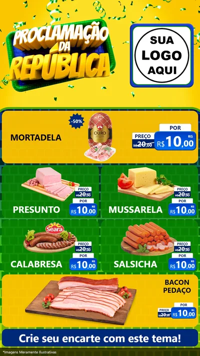 Modelo de TV para TV Vertical com o tema Proclamação da República para Frios e Laticínios