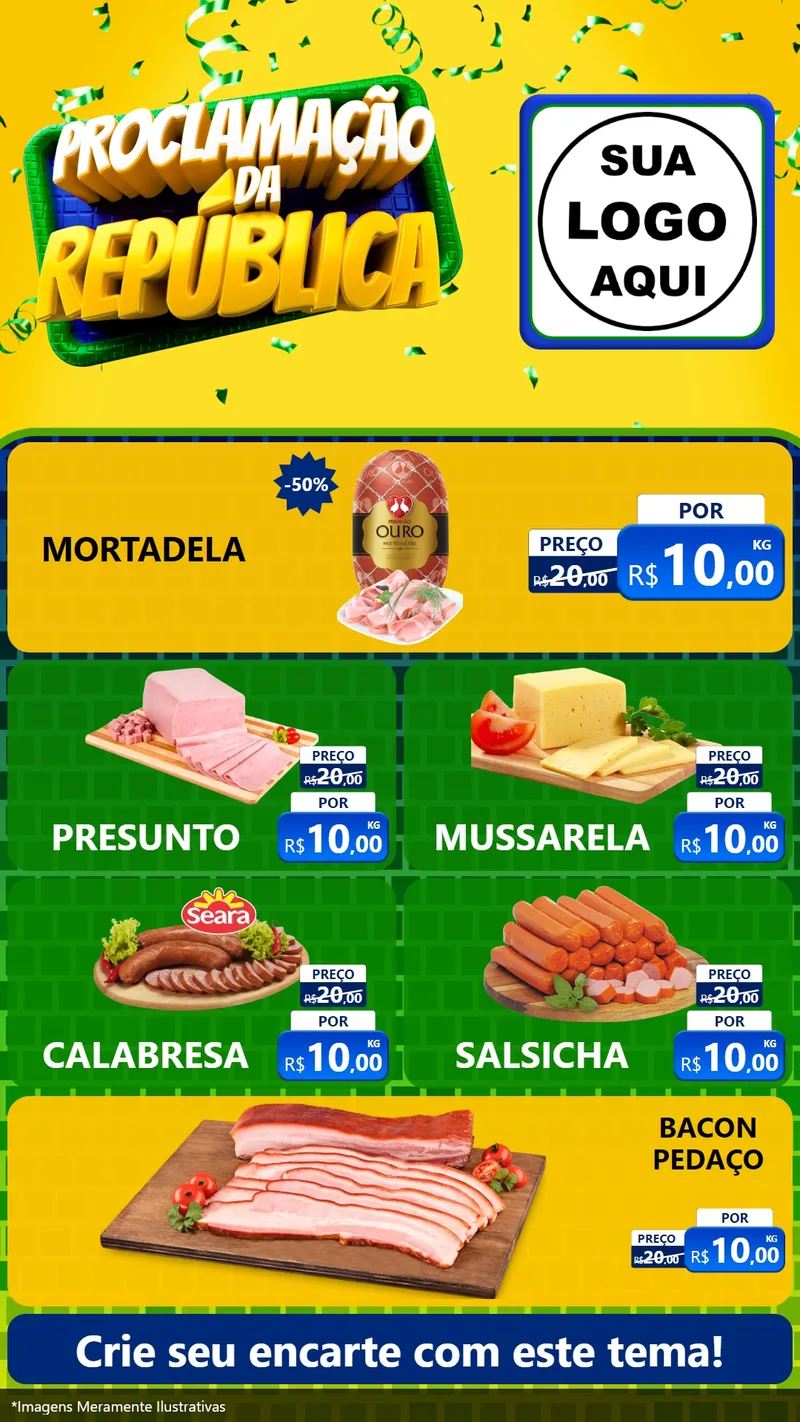 Modelo de TV para TV Vertical com o tema Proclamação da República para Frios e Laticínios