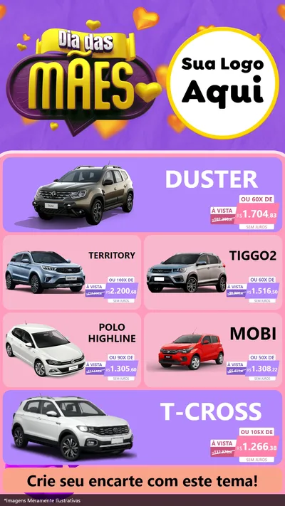 Modelo de TV para TV Vertical com o tema Dia das Mães para Concessionaria de Carros