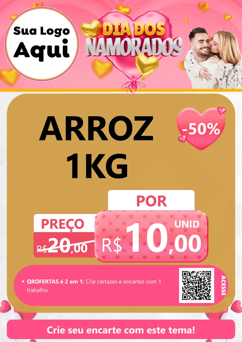 Modelo de Cartaz para Cartaz A4 Vertical com o tema Dia dos Namorados para Supermercado