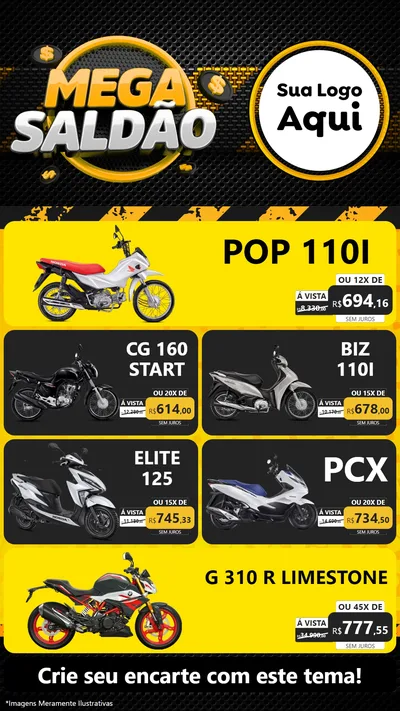 Modelo de TV para TV Vertical com o tema Mega Saldão para Concessionaria de Motos