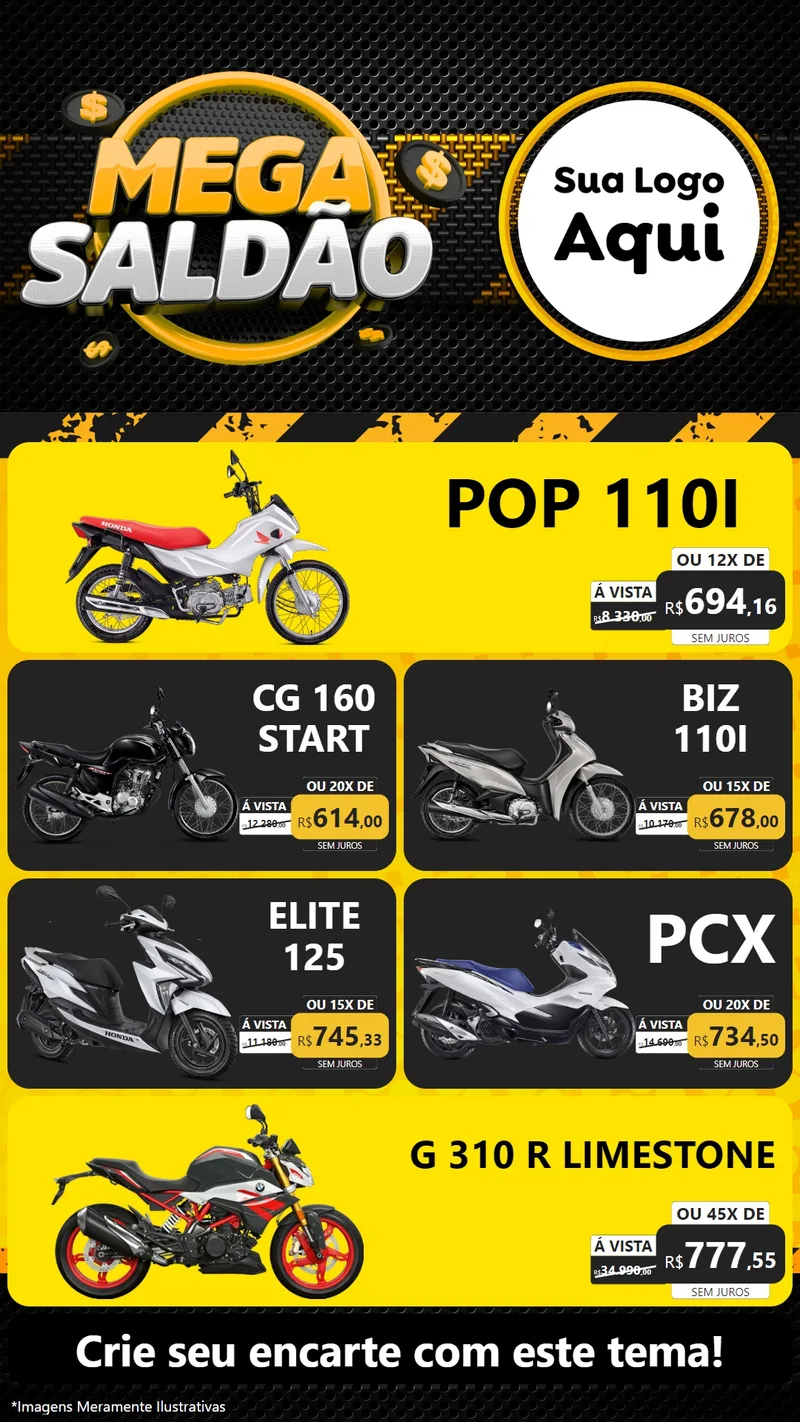 Modelo de TV para TV Vertical com o tema Mega Saldão para Concessionaria de Motos