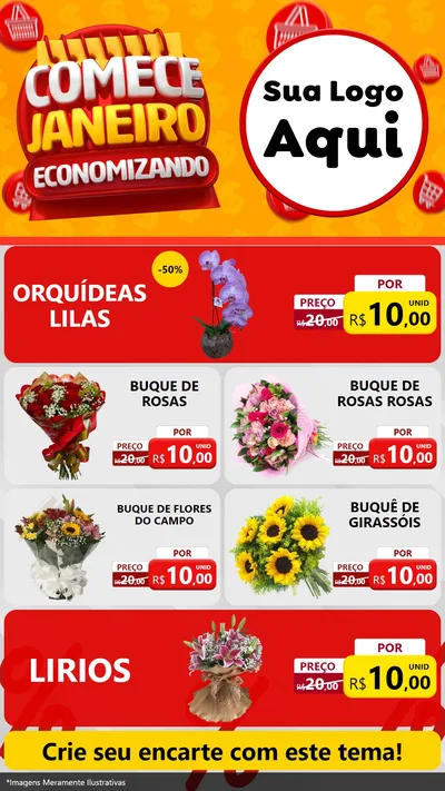 Modelo de TV para TV Vertical com o tema Comece Janeiro Economizando para Floricultura e jardim