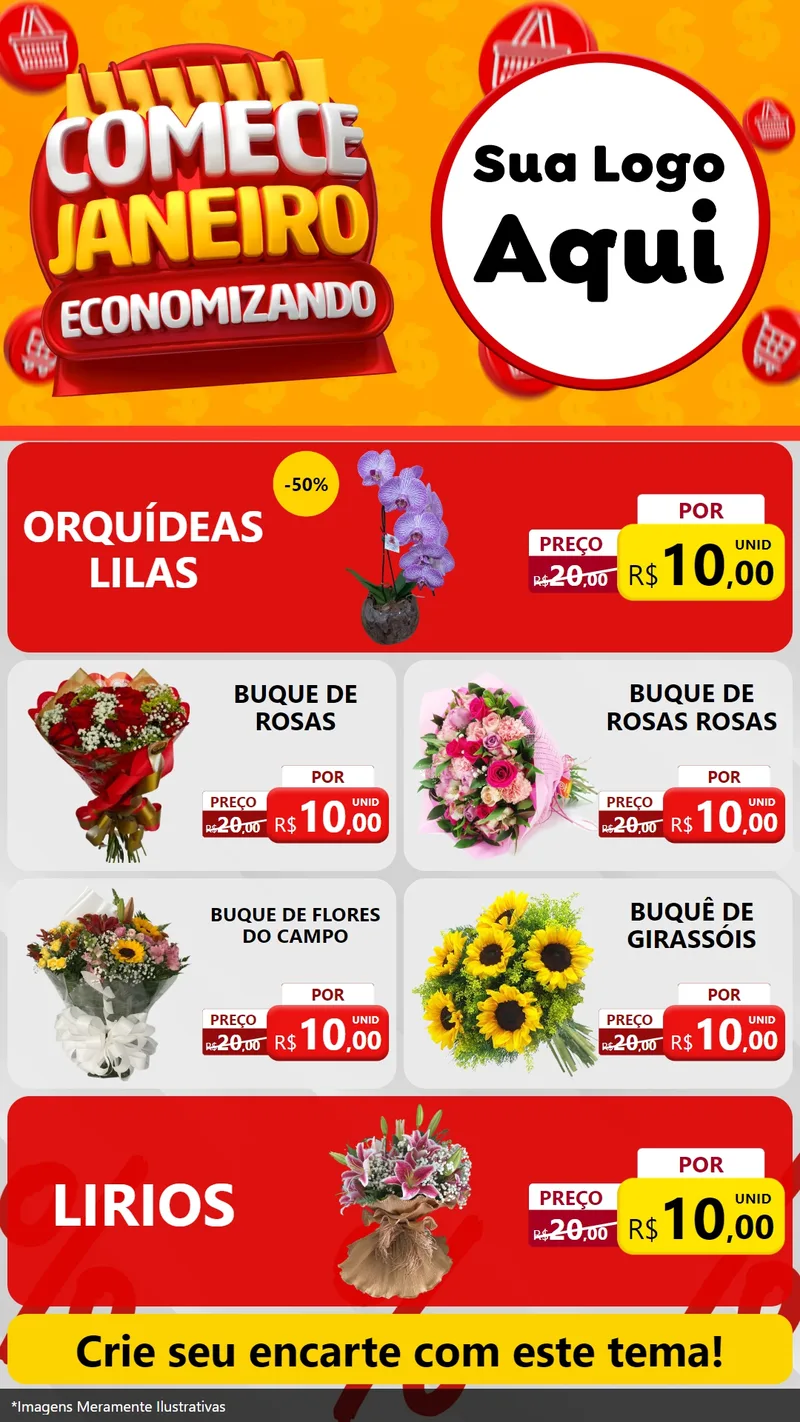 Modelo de TV para TV Vertical com o tema Comece Janeiro Economizando para Floricultura e jardim