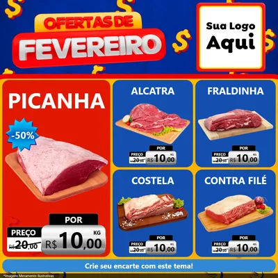 Modelo de Rede Social para Feed Facebook com o tema Ofertas de Fevereiro para Açougue