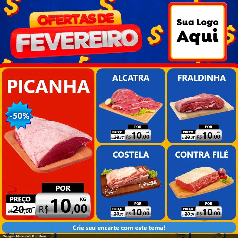 Modelo de Rede Social para Feed Facebook com o tema Ofertas de Fevereiro para Açougue