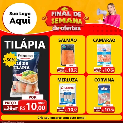 Modelo de Rede Social para Feed Facebook com o tema Final de Semana de Ofertas para Peixaria
