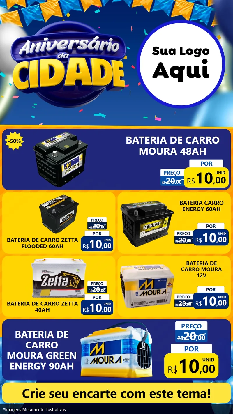 Modelo de TV para TV Vertical com o tema Aniversário da Cidade para Baterias Elétricas