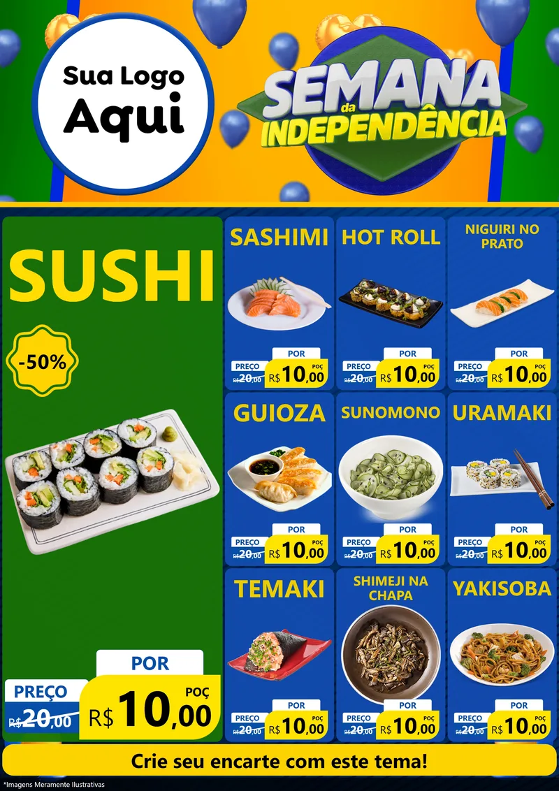 Modelo de Encarte para Encarte A4 Vertical com o tema Semana da Independência para Comida japonesa