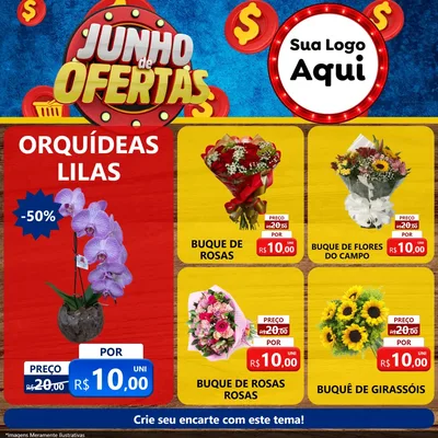 Modelo de Rede Social para Feed Facebook com o tema Junho de Ofertas para Floricultura e jardim