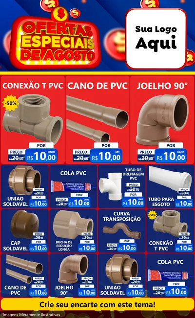 Modelo de Encarte para Encarte Grande com o tema Ofertas Especiais de Agosto para Tubos e conexões