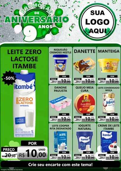 Modelo de Encarte para Encarte A4 Vertical com o tema Promoção de Aniversário - 9 Anos para Frios e Laticínios