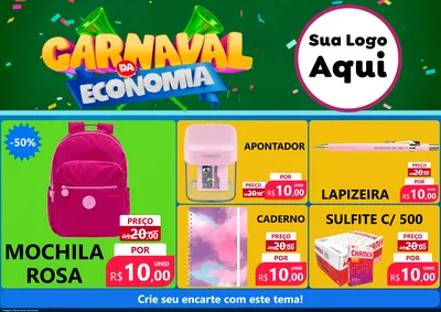 Modelo de Encarte para Encarte A4 Horizontal com o tema Carnaval da Economia para Papelaria