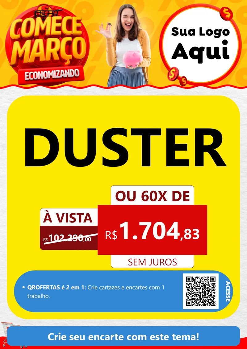 Modelo de Cartaz para Cartaz A4 Vertical com o tema Comece Março Economizando para Concessionaria de Carros