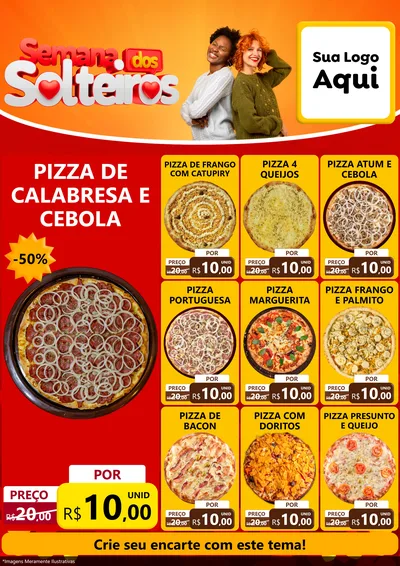 Modelo de Encarte para Encarte A4 Vertical com o tema Semana dos Solteiros para Pizzaria