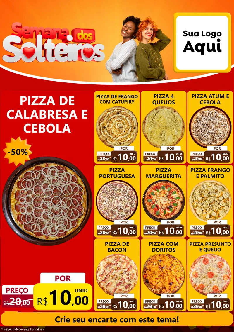 Modelo de Encarte para Encarte A4 Vertical com o tema Semana dos Solteiros para Pizzaria