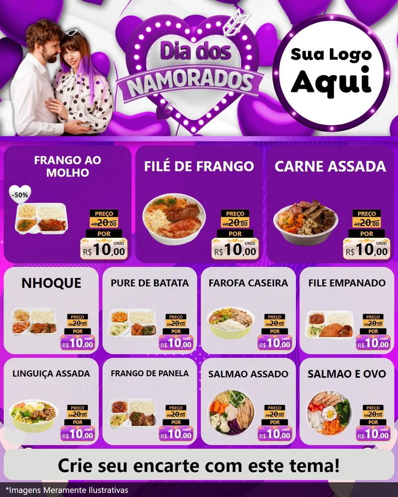 Modelo de Rede Social para Feed Instagram com o tema Dia dos Namorados para Restaurante