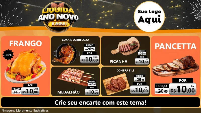Modelo de TV para TV Horizontal com o tema Liquida Ano Novo É Aqui! para Assados