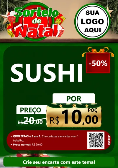 Modelo de Cartaz para Cartaz A4 Vertical com o tema Sorteio de Natal para Comida japonesa