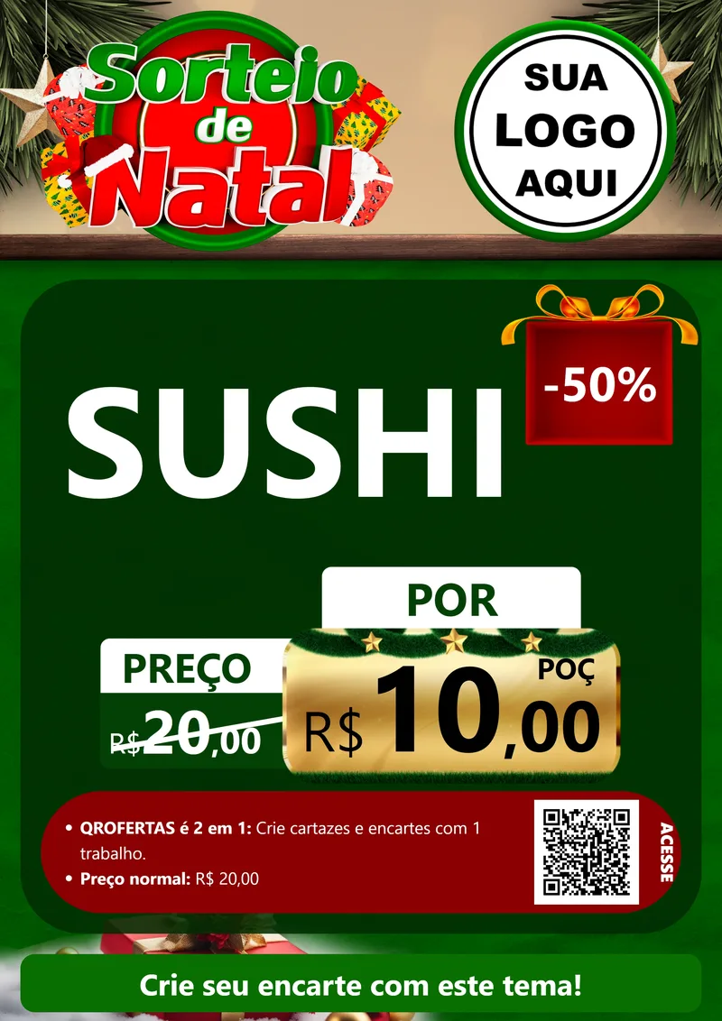 Modelo de Cartaz para Cartaz A4 Vertical com o tema Sorteio de Natal para Comida japonesa