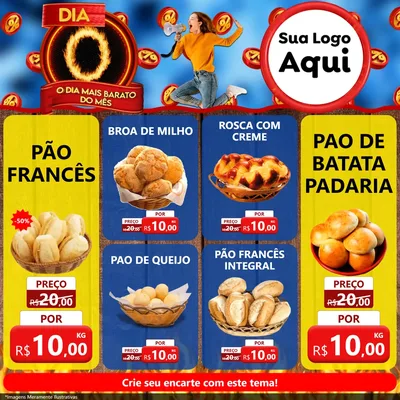 Modelo de Rede Social para Feed Facebook com o tema Dia O - O Dia Mais Barato Do Mês para Padaria
