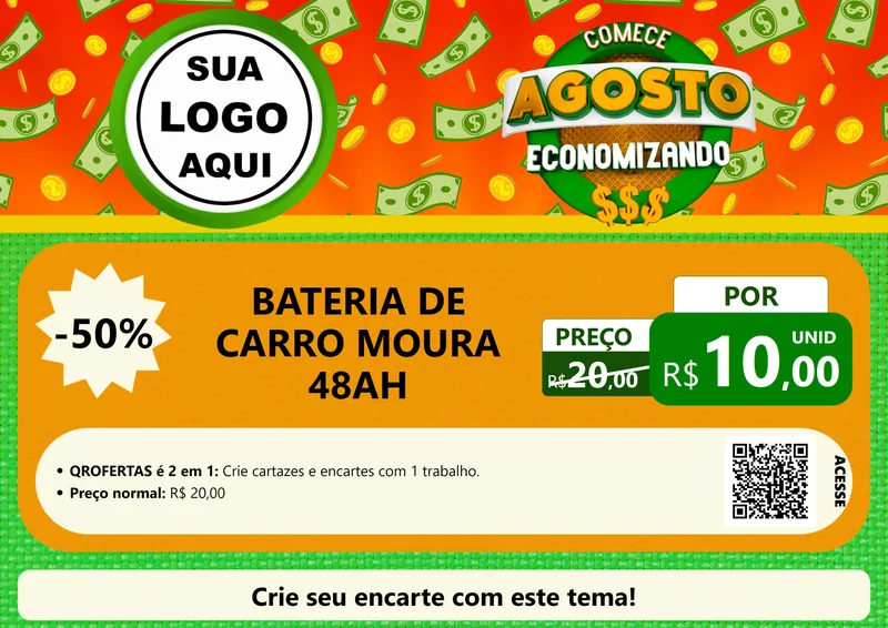 Modelo de Cartaz para Cartaz A4 Horizontal com o tema Comece Agosto Economizando para Baterias Elétricas