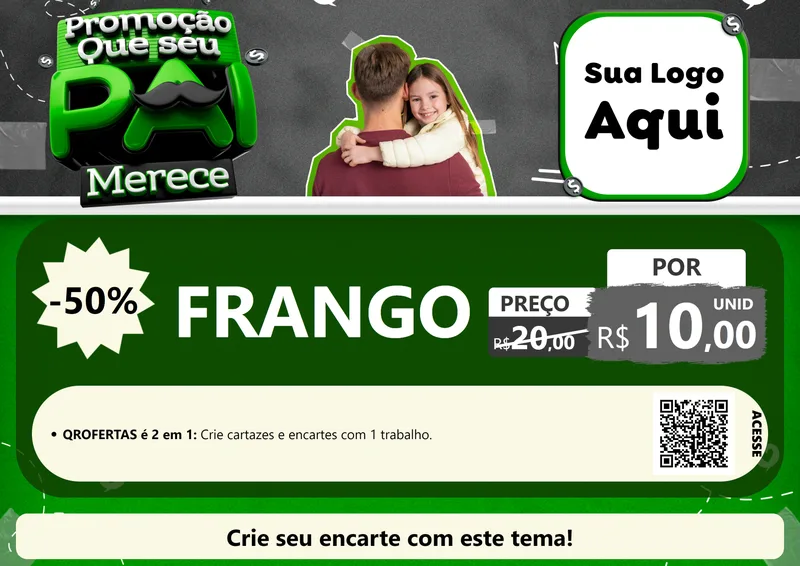 Modelo de Cartaz para Cartaz A4 Horizontal com o tema Promoção Que seu Pai Merece para Assados
