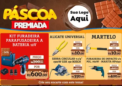 Modelo de Encarte para Encarte A4 Horizontal com o tema Páscoa Premiada para Maquinas e Ferramentas