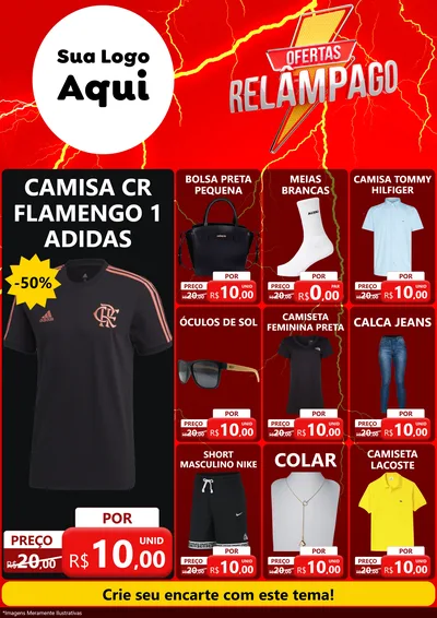 Modelo de Encarte para Encarte A4 Vertical com o tema Ofertas Relâmpago para Roupas e acessórios