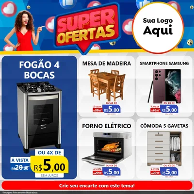 Modelo de Rede Social para Feed Facebook com o tema Super Ofertas para Móveis e Eletro