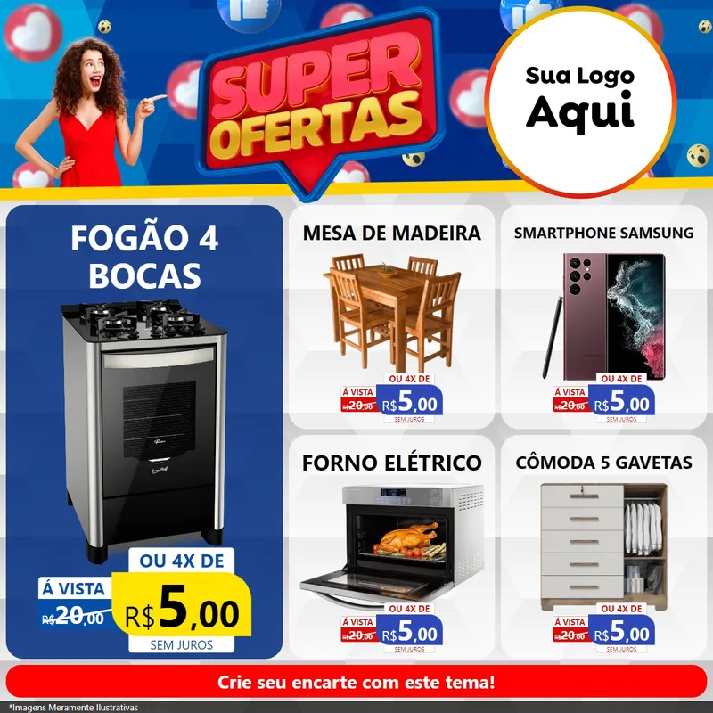 Modelo de Rede Social para Feed Facebook com o tema Super Ofertas para Móveis e Eletro